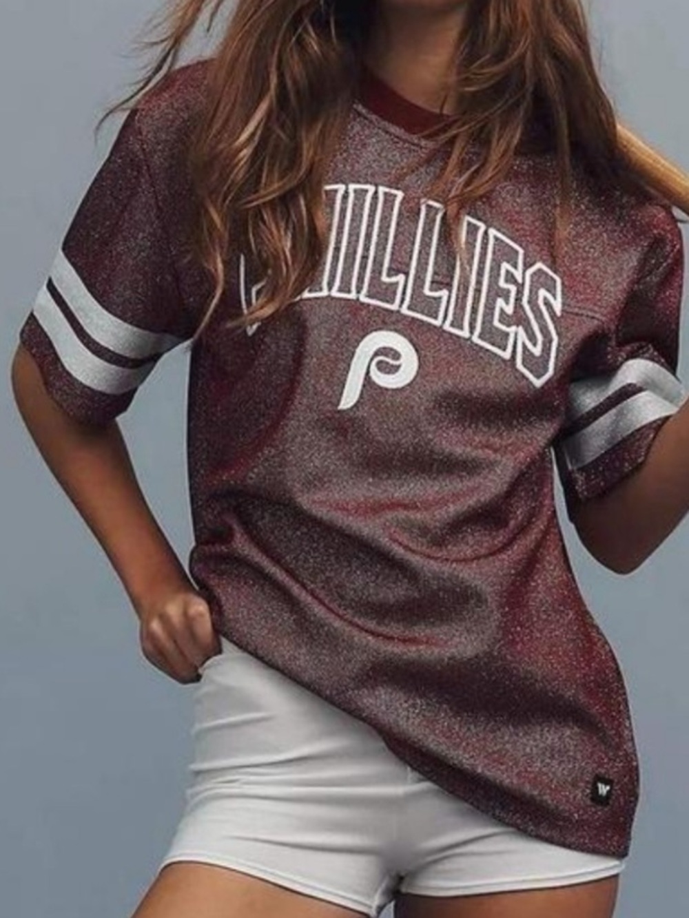 Anthropologie The Wild Collective MLB Phillies Maroon Glitter Style Jersey